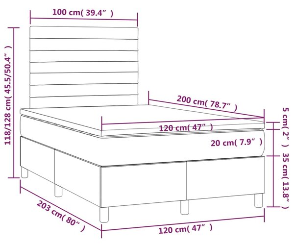Krevet box spring s madracem LED plavi 120 x 200 cm od tkanine - Plava / 120 x 200 cm