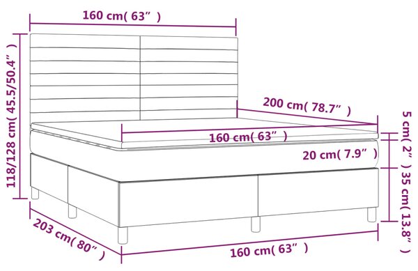 Krevet box spring s madracem LED ružičasti 160x200cm baršunasti - Ružičasti / 160 x 200 cm