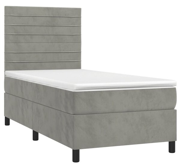 Krevet box spring s madracem LED svjetlosivi 80x200 cm baršun - Siva / 80 x 200 cm