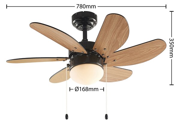 Lindby Minja stropni ventilator, crni, tihi, 78 cm, E14, Crno, Dnevni boravak/blagovaonica, Metal