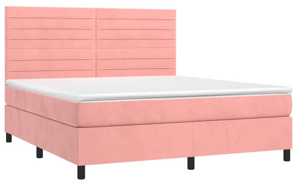 Krevet box spring s madracem LED ružičasti 160x200cm baršunasti - Ružičasti / 160 x 200 cm