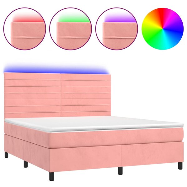 Krevet box spring s madracem LED ružičasti 160x200cm baršunasti - Ružičasti / 160 x 200 cm