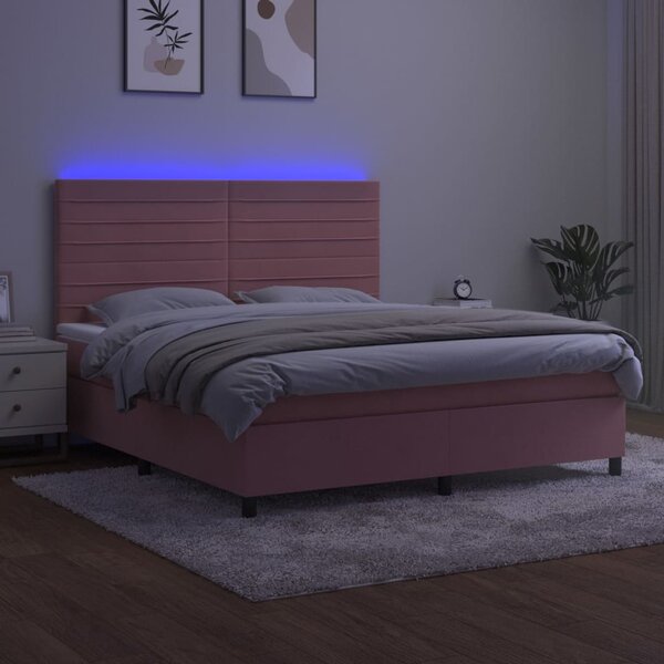 Krevet box spring s madracem LED ružičasti 160x200cm baršunasti - Ružičasti / 160 x 200 cm