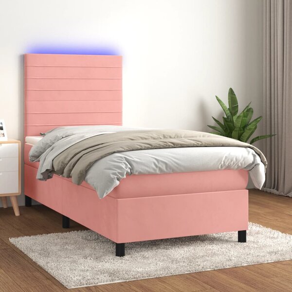 Krevet box spring s madracem LED ružičasti 80x200 cm baršunasti - Ružičasti / 80 x 200 cm