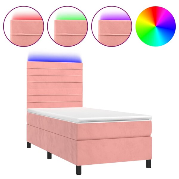 Krevet box spring s madracem LED ružičasti 80x200 cm baršunasti - Ružičasti / 80 x 200 cm