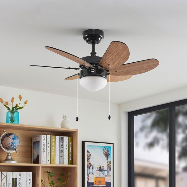 Lindby Minja stropni ventilator, crni, tihi, 78 cm, E14, Crno, Dnevni boravak/blagovaonica, Metal