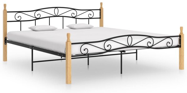 Okvir kreveta crni od metala i masivne hrastovine 200 x 200 cm - Crna / 200 x 200 cm