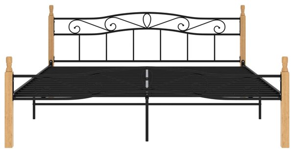 Okvir kreveta crni od metala i masivne hrastovine 200 x 200 cm - Crna / 200 x 200 cm