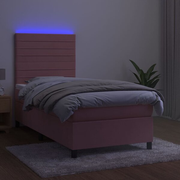 Krevet box spring s madracem LED ružičasti 80x200 cm baršunasti - Ružičasti / 80 x 200 cm