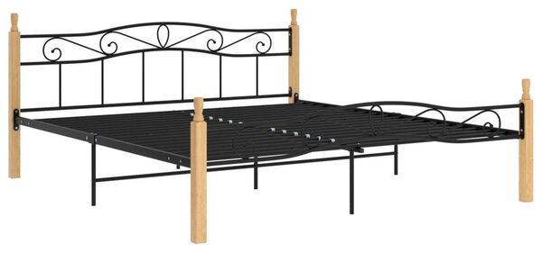 Okvir kreveta crni od metala i masivne hrastovine 200 x 200 cm - Crna / 200 x 200 cm