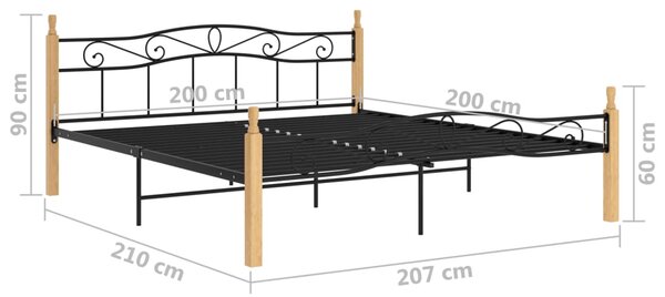 Okvir kreveta crni od metala i masivne hrastovine 200 x 200 cm - Crna / 200 x 200 cm