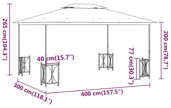 Sjenica s bočnim zidovima i dvostrukim krovom 3 x 4 m krem - Krema / 3 x 4 m
