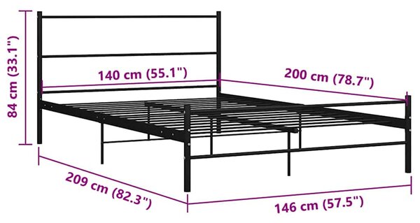 Okvir kreveta s uzglavljem bez madraca crni metalni 140x200 cm - Crna / 140 x 200 cm