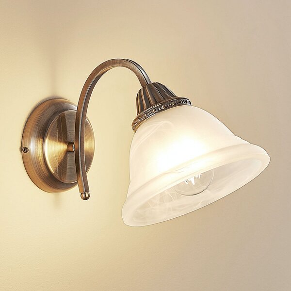 Lindby zidna lampa Mialina, 20 cm, starinski mesing, metal, staklo, prigušiva, Bronca / stari mesing, Dnevni boravak/blagovaonica, Metal