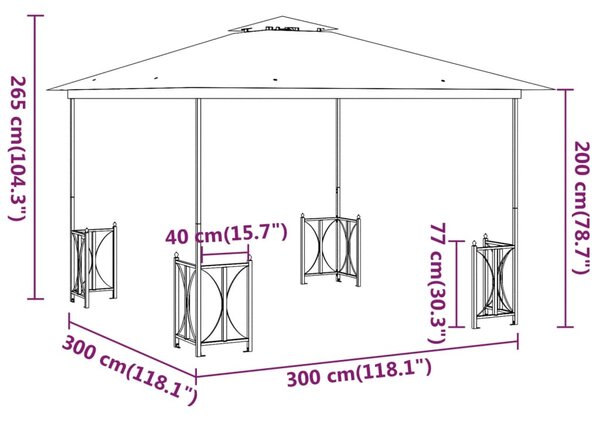 Sjenica s bočnim zidovima i dvostrukim krovom 3 x 3 m antracit - Antracitno siva / 3 x 3 m