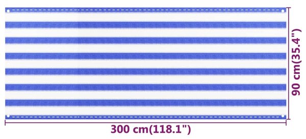 Balkonski zastor plavo-bijeli 90 x 300 cm HDPE - Šarena / 90 x 300 cm