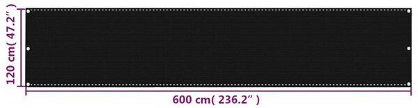 Balkonski zastor crni 120 x 600 cm HDPE - Crna / 120 x 600 cm