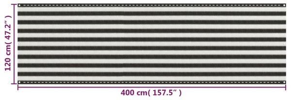 Balkonski zastor HDPE 120 x 400 cm antracit i bijeli - Antracitno siva / 120 x 400 cm