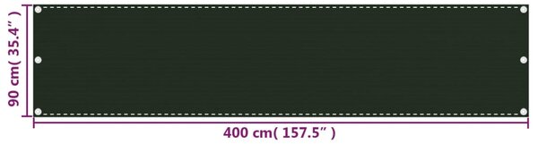 Balkonski zastor tamnozeleni 90 x 400 cm HDPE - Zelena / 90 x 400 cm