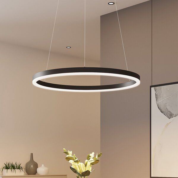 Arcchio Albiona LED viseća svjetiljka, crna, 1 prsten, Ø 60 cm, prigušiva, Crno, Kuhinja, Metal