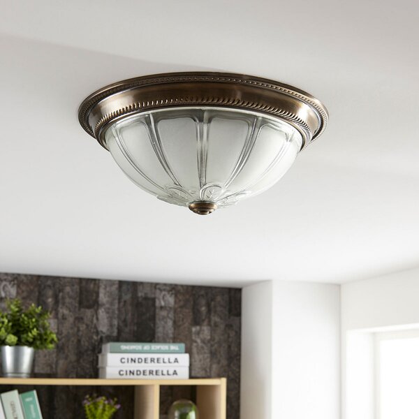 Lindby LED stropna svjetiljka Henja, starinski mesing, Ø 32 cm, mogućnost, prigušiva, Bronca / stari mesing, Dnevni boravak/blagovaonica, Staklo