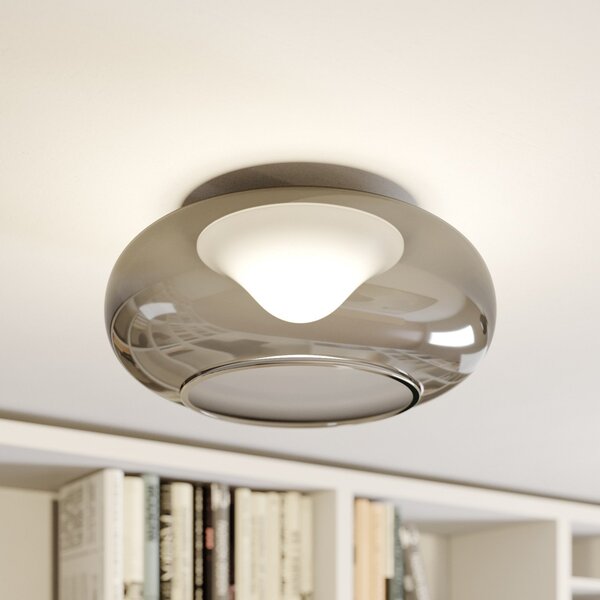 Lucande LED stropna svjetiljka Mijo, Ø 43 cm, dimno siva, staklo, Sivo, spavaća soba, Staklo