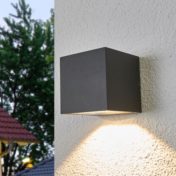 Lucande LED vanjska zidna svjetiljka Merjem, 12 cm, donja, IP54, Sivo, Aluminij