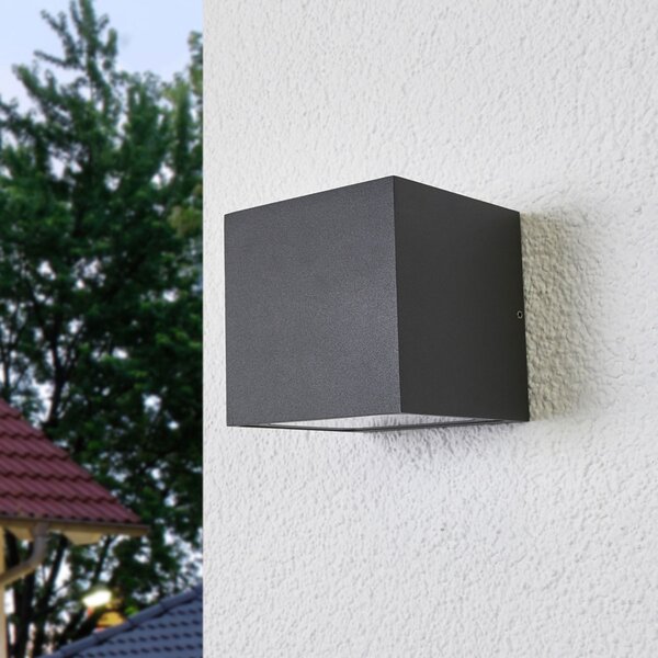 Lucande LED vanjska zidna svjetiljka Merjem, 12 cm, donja, IP54, Sivo, Aluminij