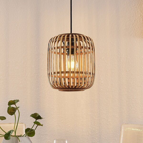 Lindby Canyana viseća lampa, prirodna, ratan, Ø 22 cm, prigušiva, Drvo, Dnevni boravak/blagovaonica, Drvo