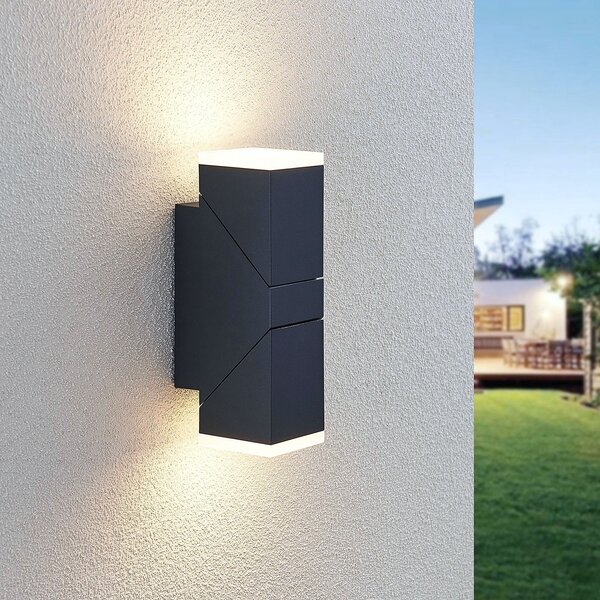 Lindby LED zidna svjetiljka Sally, 22cm, antracit, IP54, Crno, Aluminij, Zidna utičnica iznad/dolje