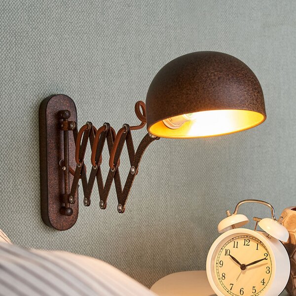 Lindby zidna lampa Curtis, rđasta boja, podesiva, 57 cm, E14, prigušiva, Smeđa / hrđa, Dnevni boravak/blagovaonica, Metal, Svjetlo za čitanje
