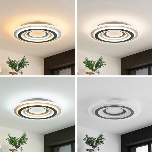Lindby LED stropna svjetiljka Jazmina, 50 cm, CCT, daljinsko upravljanje, prigušiva, Crno, Dnevni boravak/blagovaonica, Plastika