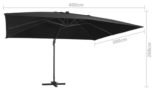Konzolni suncobran LED s aluminijskim stupom 400 x 300 cm crni - Crna / 400 x 300 cm (7 x 5 cm)