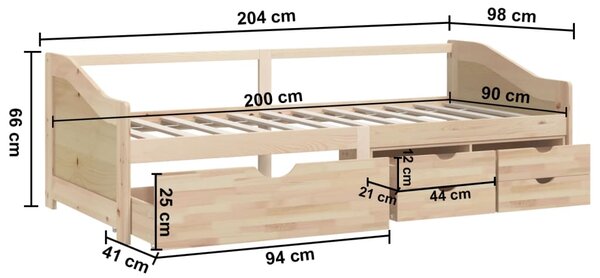 Trosjed / dnevni ležaj s ladicama 90x200 cm od masivne borovine - Smeđa / N/A