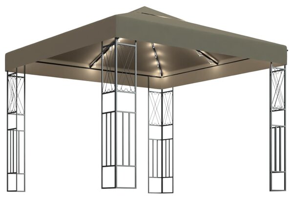 Sjenica s LED svjetlosnim trakama 3 x 3 m smeđe-siva od tkanine - Tupe / 3 x 3 m