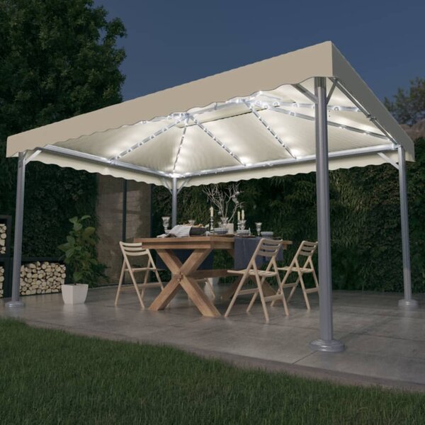 Sjenica s LED svjetlosnim trakama 400 x 300 cm krem aluminijska - Krema / N/A