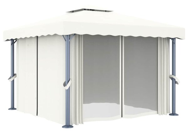 Sjenica sa zastorima i LED svjetlima 3 x 3 m krem bijela - Krema / 3 x 3 m