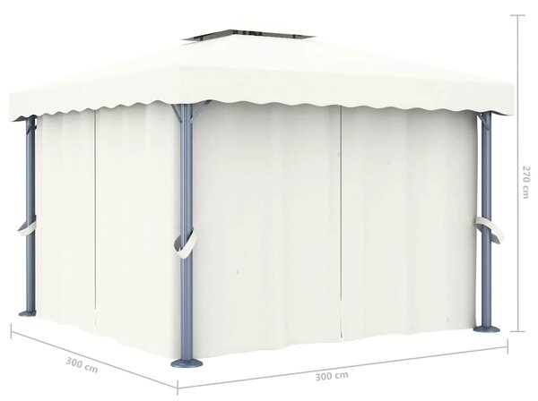 Sjenica sa zastorima i LED svjetlima 3 x 3 m krem bijela - Krema / 3 x 3 m