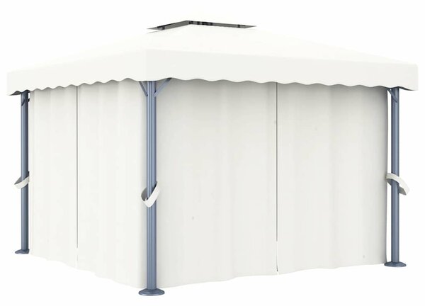 Sjenica sa zastorima i LED svjetlima 3 x 3 m krem bijela - Krema / 3 x 3 m