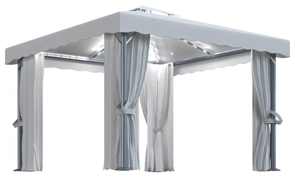 Sjenica sa zastorima i LED svjetlima 3 x 3 m krem bijela - Krema / 3 x 3 m