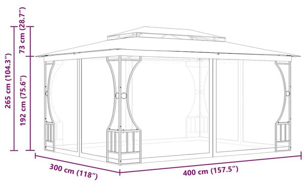 Sjenica s mrežama 300 x 400 x 265 cm antracit - Antracitno siva / 300 x 400 x 265 cm