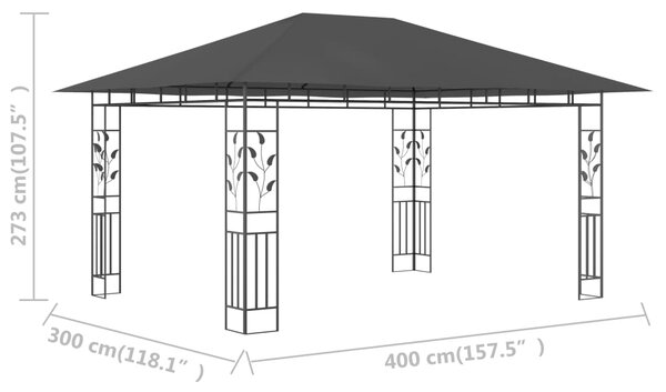 Sjenica s mrežom protiv komaraca 4x3x2,73 m antracit 180 g/m² - Antracitno siva / 4 x 3 x 2.73 m