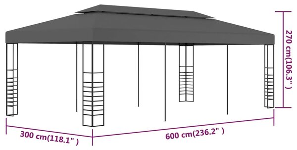 Sjenica/šator 3 x 6 m antracit - Antracitno siva / 3 x 6 m