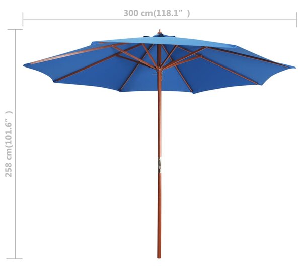 Suncobran s drvenim stupom 300 x 258 cm plavi - Plava / N/A