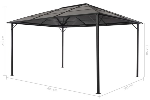 Sjenica s krovom aluminijska 4 x 3 x 2,6 m crna - Crna / 4 x 3 m