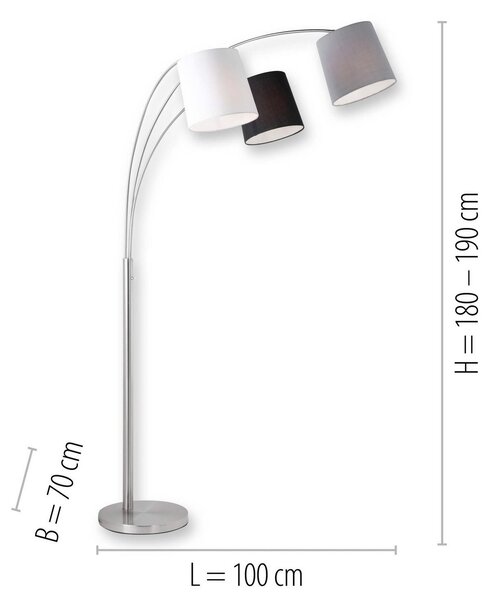 JUST LIGHT. GmbH Podna lampa Melvin, tri žarulje, crna/siva/bijela, Metalik, Dnevni boravak/blagovaonica, Metal, Stani luk