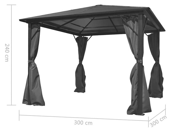 Sjenica sa zavjesom antracit aluminijska 300 x 300 cm - Antracitno siva / 300 x 300 cm