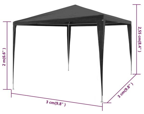 Šator za zabave 3 x 3 m PE antracit - Antracitno siva / 3 x 3 m