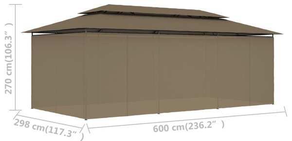 Sjenica sa zastorima 600 x 298 x 270 cm smeđe-siva 180 g/m² - Tupe / N/A