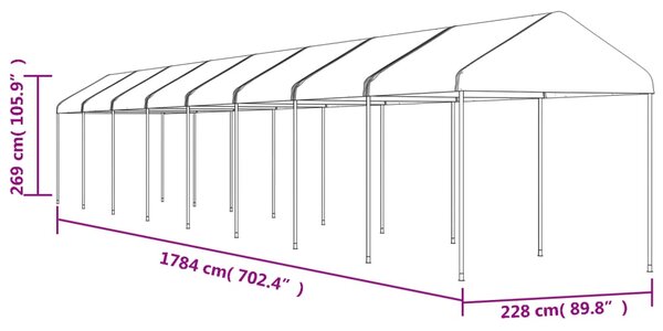 Sjenica s krovom bijela 17,84 x 2,28 x 2,69 m polietilen - Bijela / 17.84 x 2.28 x 2.69 m